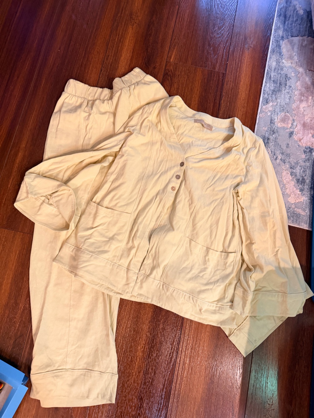 Free People Pale Yellow Button-Down Shirt and pants